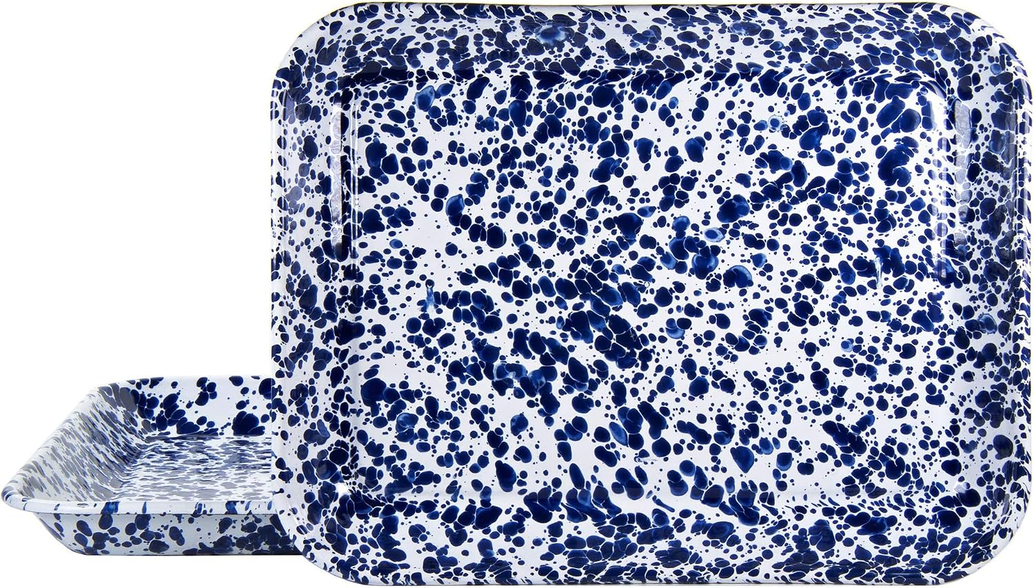 Golden Rabbit Enamelware Quarter Sheet Trays, 12 x 10in, Cobalt Swirl, Set of 2