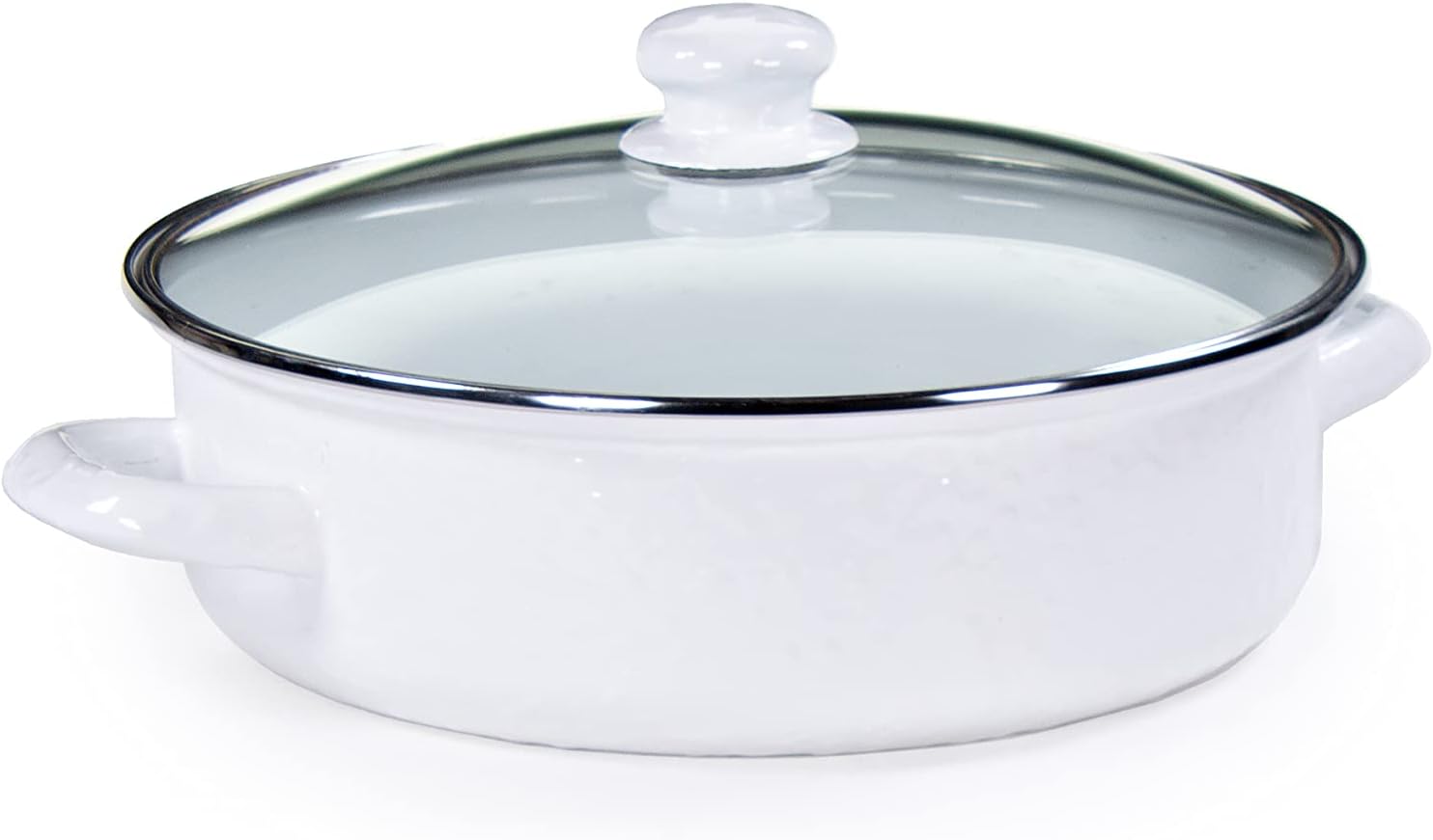 Golden Rabbit Enamelware Saute Pan, 3 quart, Solid White Textured