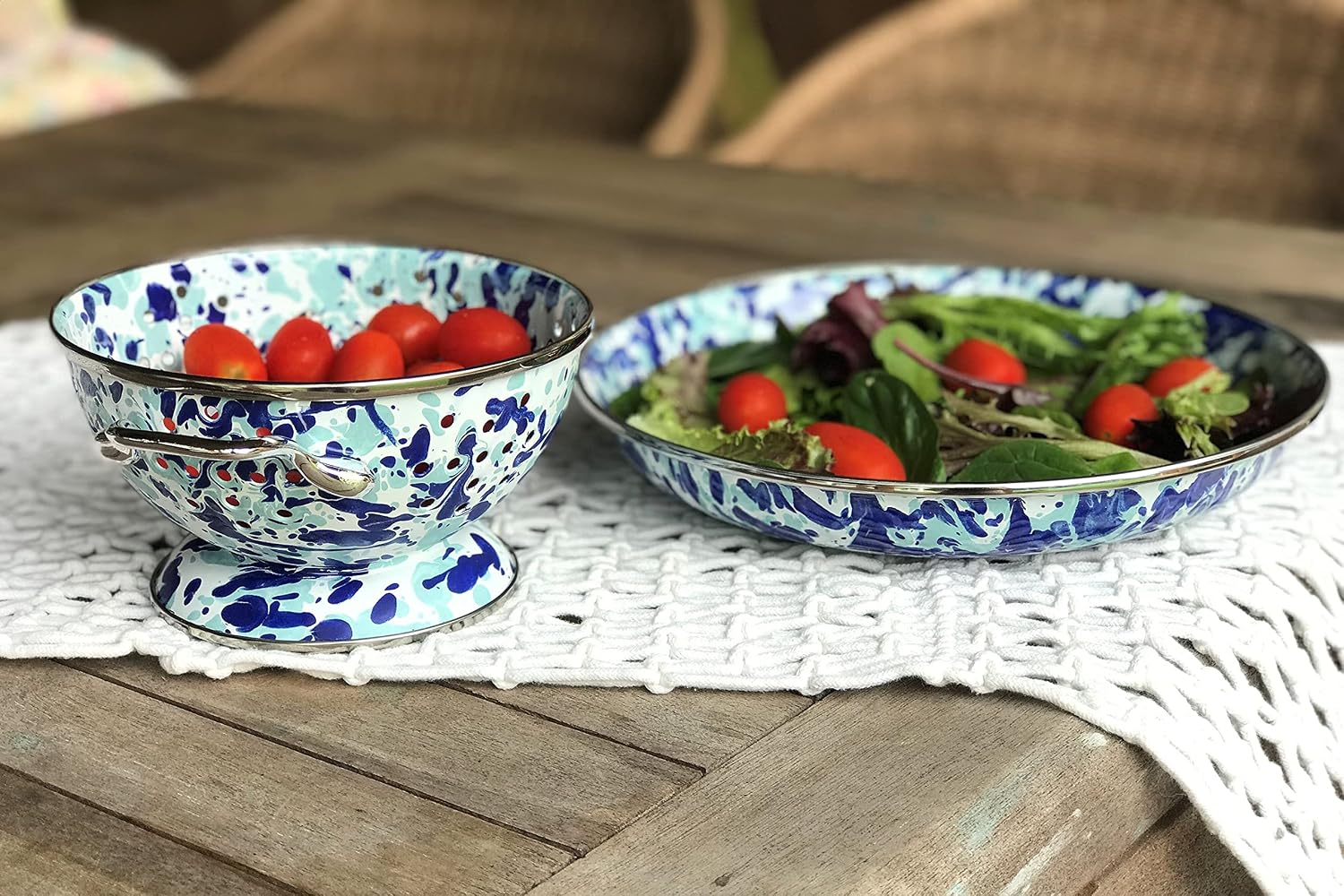 Golden Rabbit Enamelware Pasta Plates, 10 inch, Ocean, Set of 4