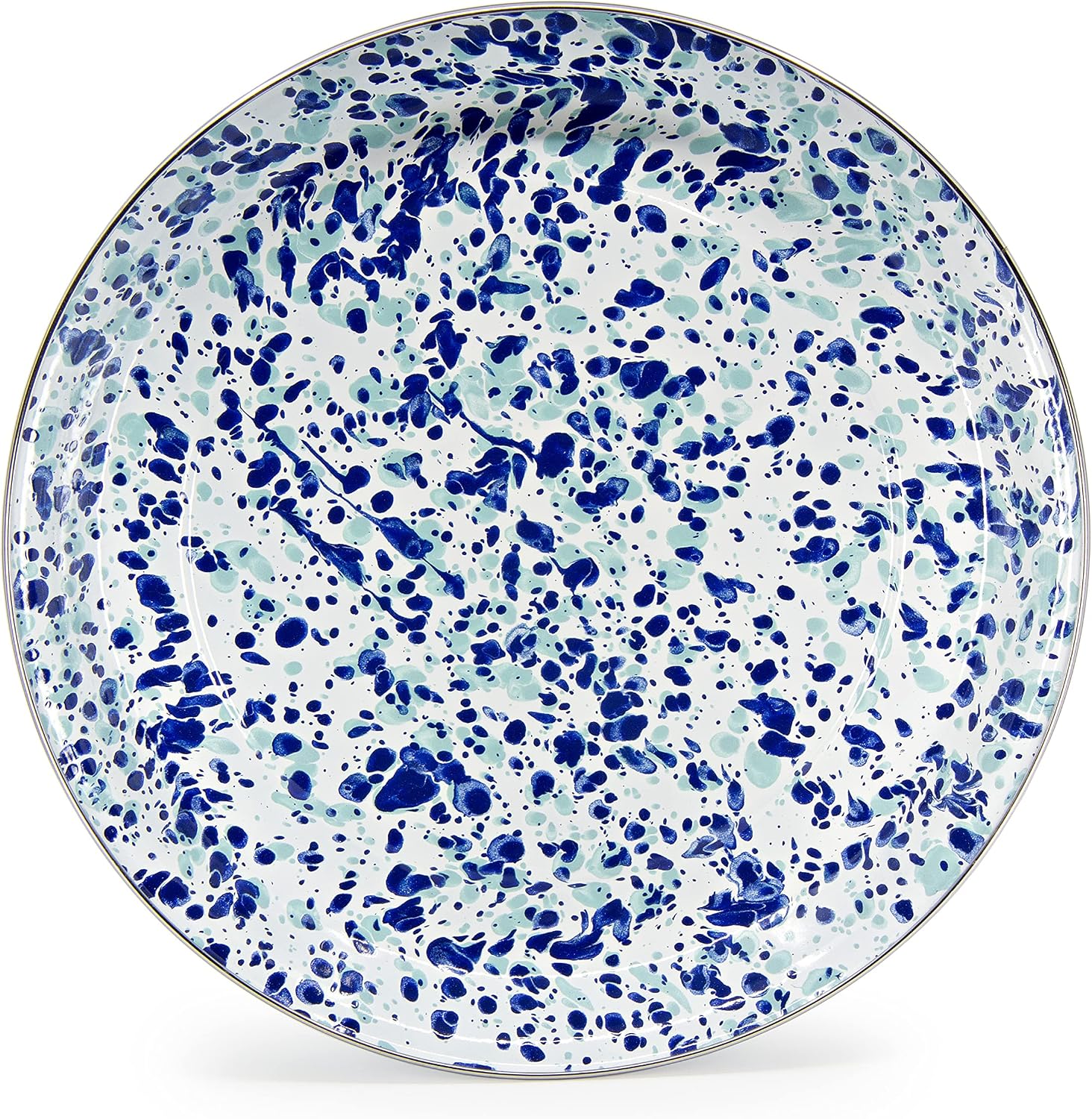 Golden Rabbit Enamelware Small Serving Tray, 12 inch, Ocean