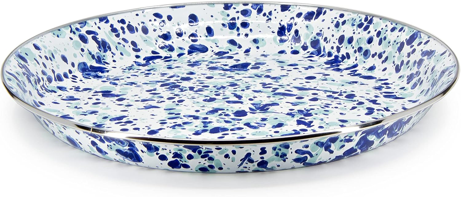 Golden Rabbit Enamelware Small Serving Tray, 12 inch, Ocean