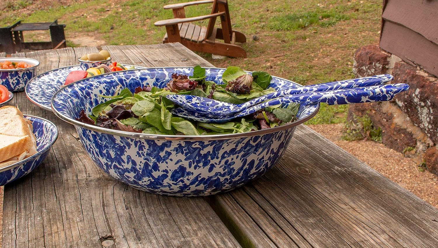 Golden Rabbit Enamelware Serving Basin, 4 quart, Cobalt Swirl