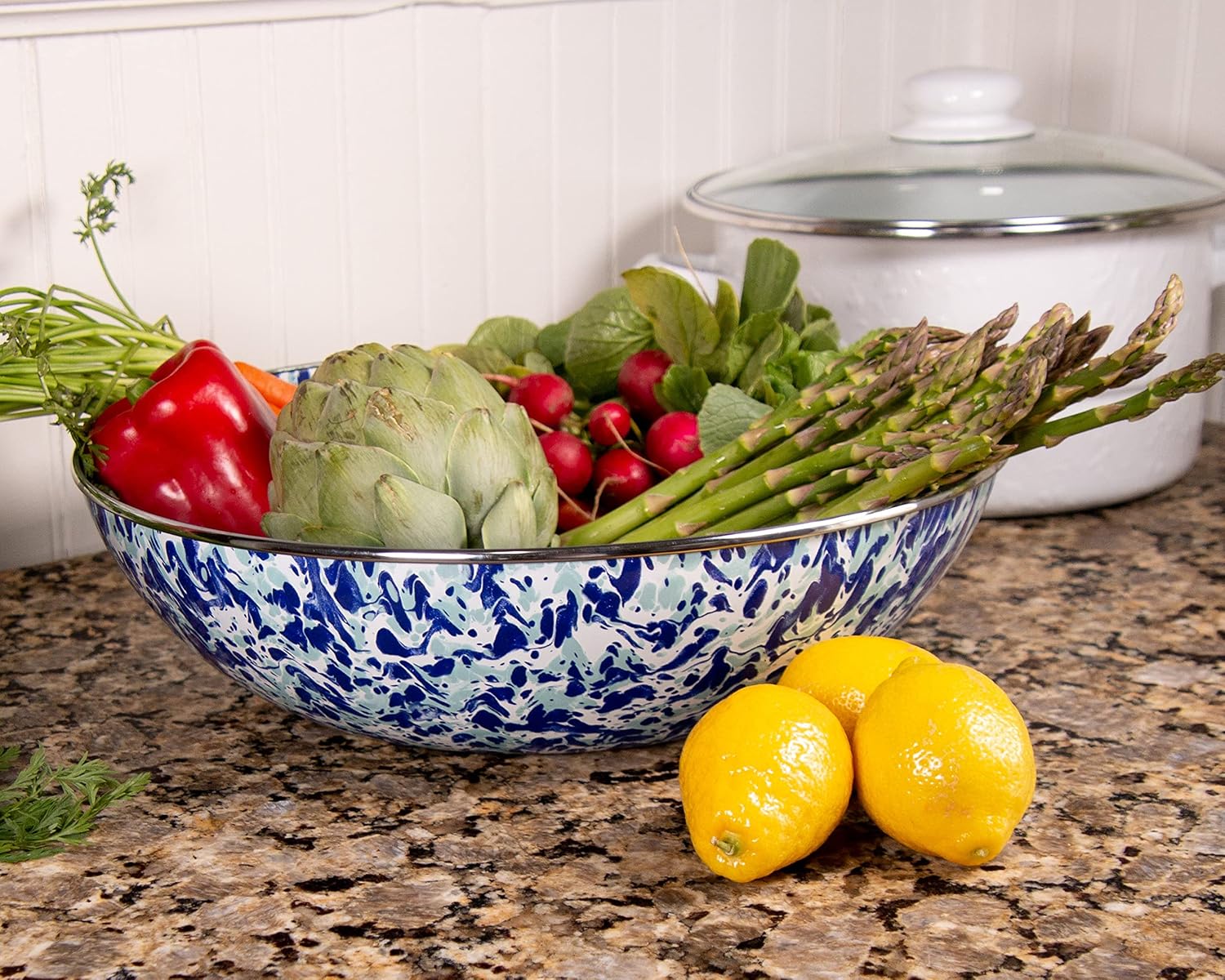 Golden Rabbit Enamelware Catering Bowl, 5 quart, Ocean