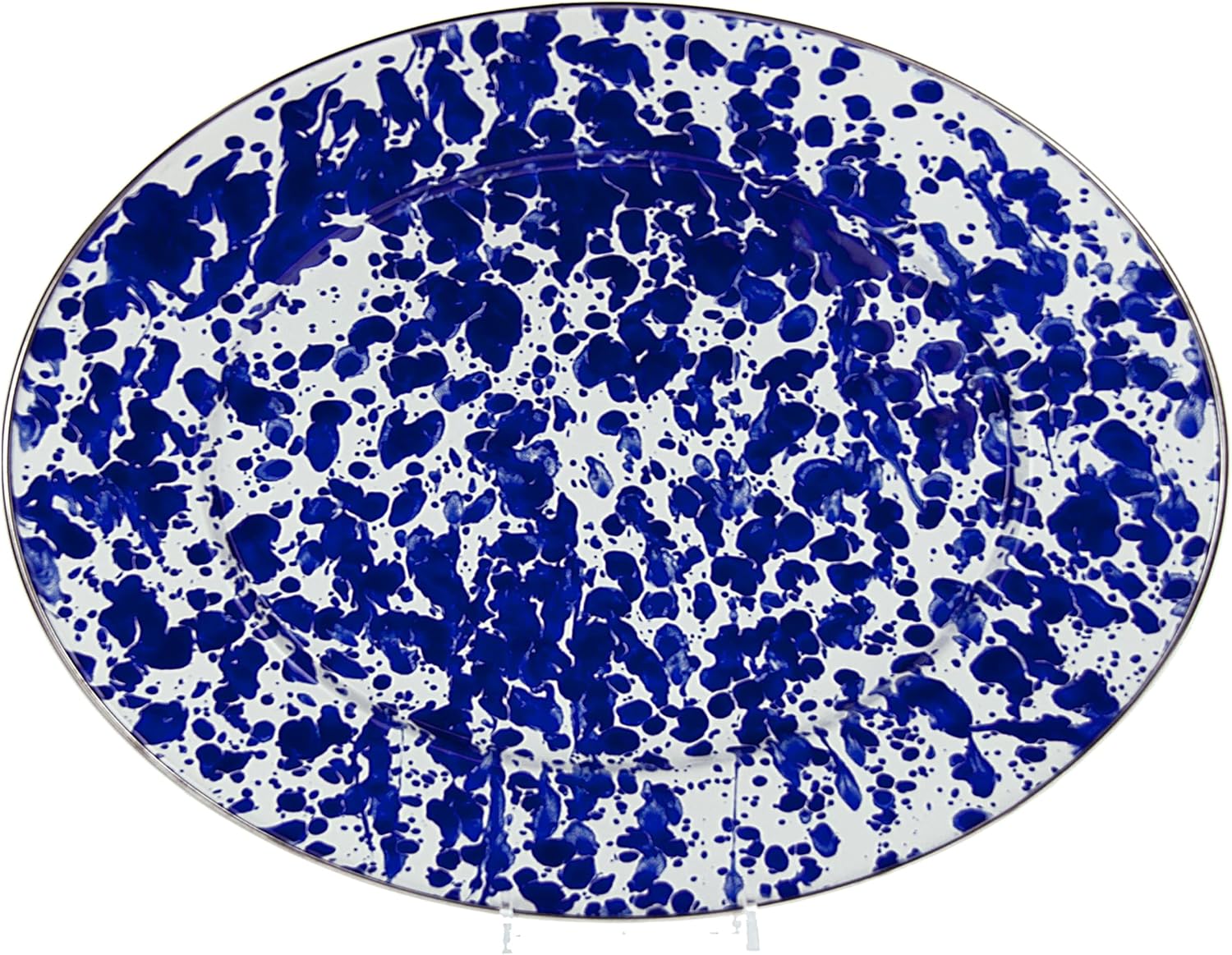 Golden Rabbit Enamelware Oval Platter, 12 x 16in, Cobalt Swirl
