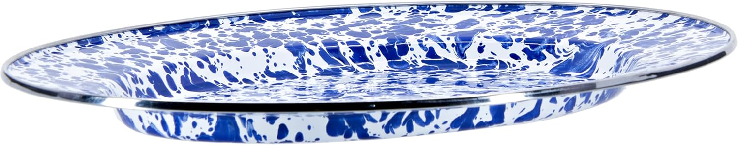 Golden Rabbit Enamelware Oval Platter, 12 x 16in, Cobalt Swirl