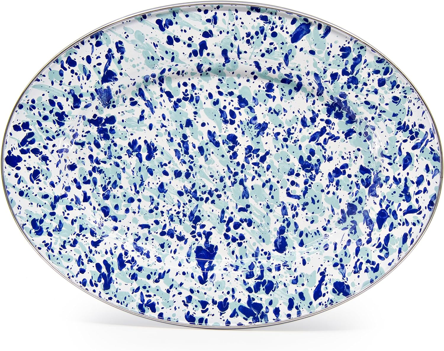 Golden Rabbit Enamelware Oval Platter, 12 x 16in, Ocean