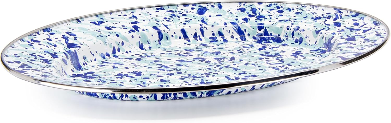 Golden Rabbit Enamelware Oval Platter, 12 x 16in, Ocean