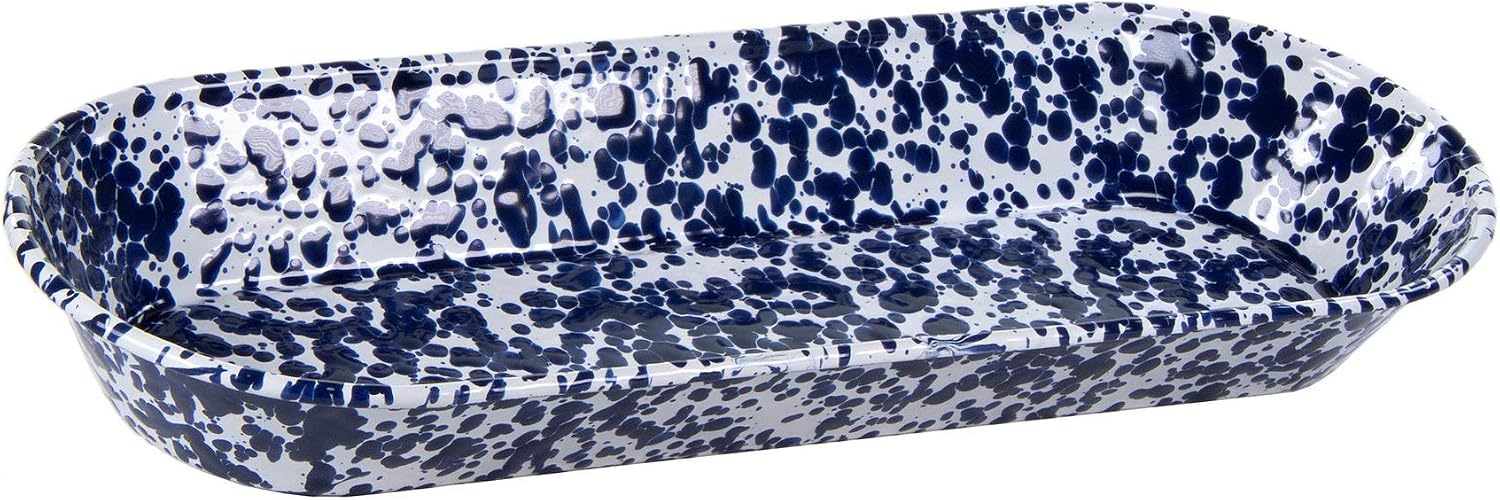 Golden Rabbit Enamelware Oval Basket, 16 x 6 inch, Cobalt Swirl