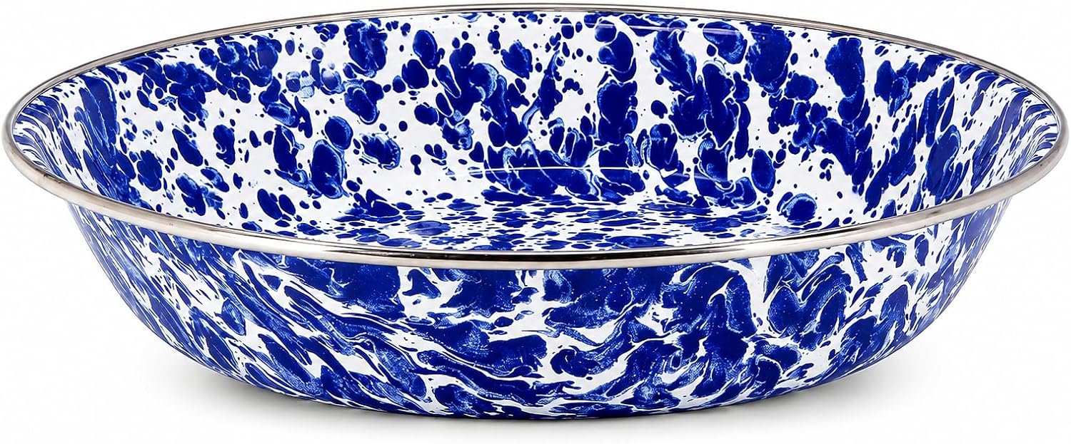 Golden Rabbit Enamelware Pie Pan Plate, 10 inch, Cobalt Swirl