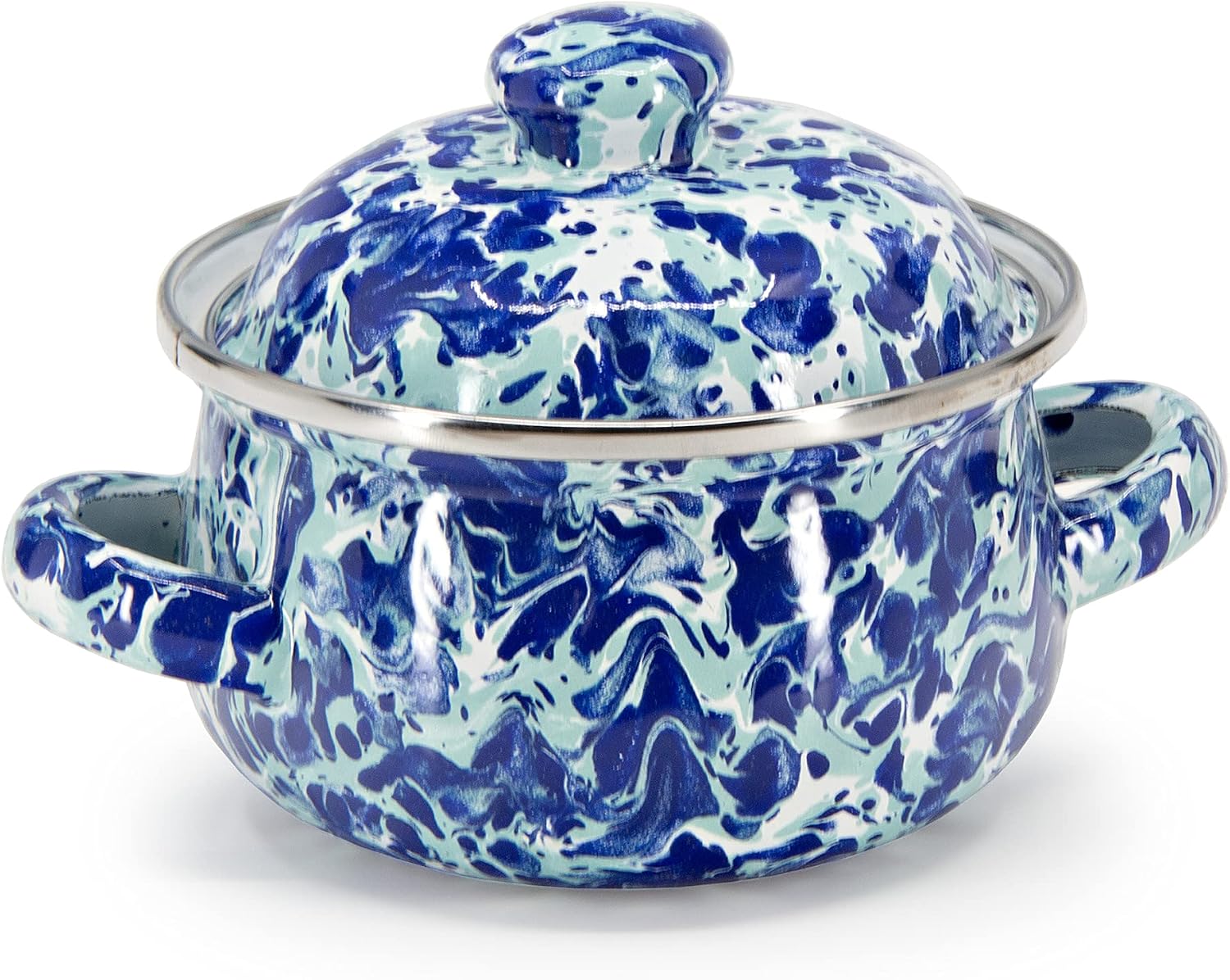 Golden Rabbit Enamelware Petite Tureens Pots, 16 ounce, Ocean, Set of 2