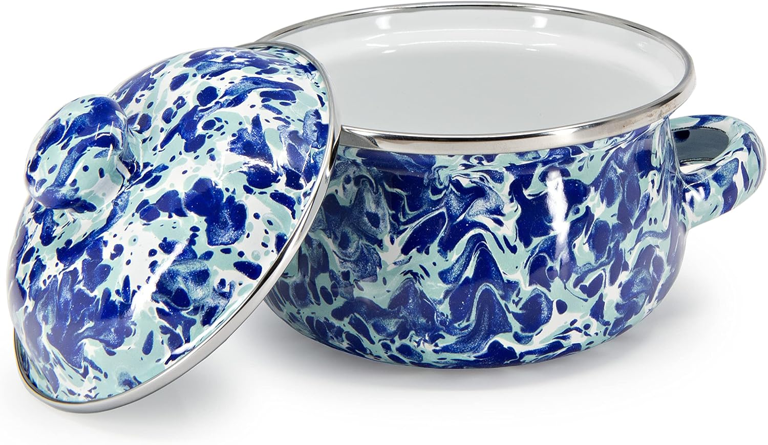 Golden Rabbit Enamelware Petite Tureens Pots, 16 ounce, Ocean, Set of 2