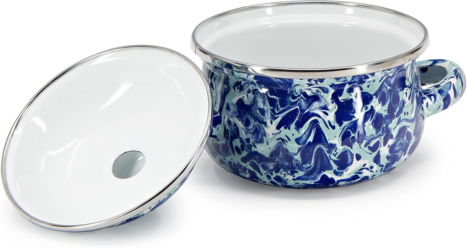 Golden Rabbit Enamelware Petite Tureens Pots, 16 ounce, Ocean, Set of 2
