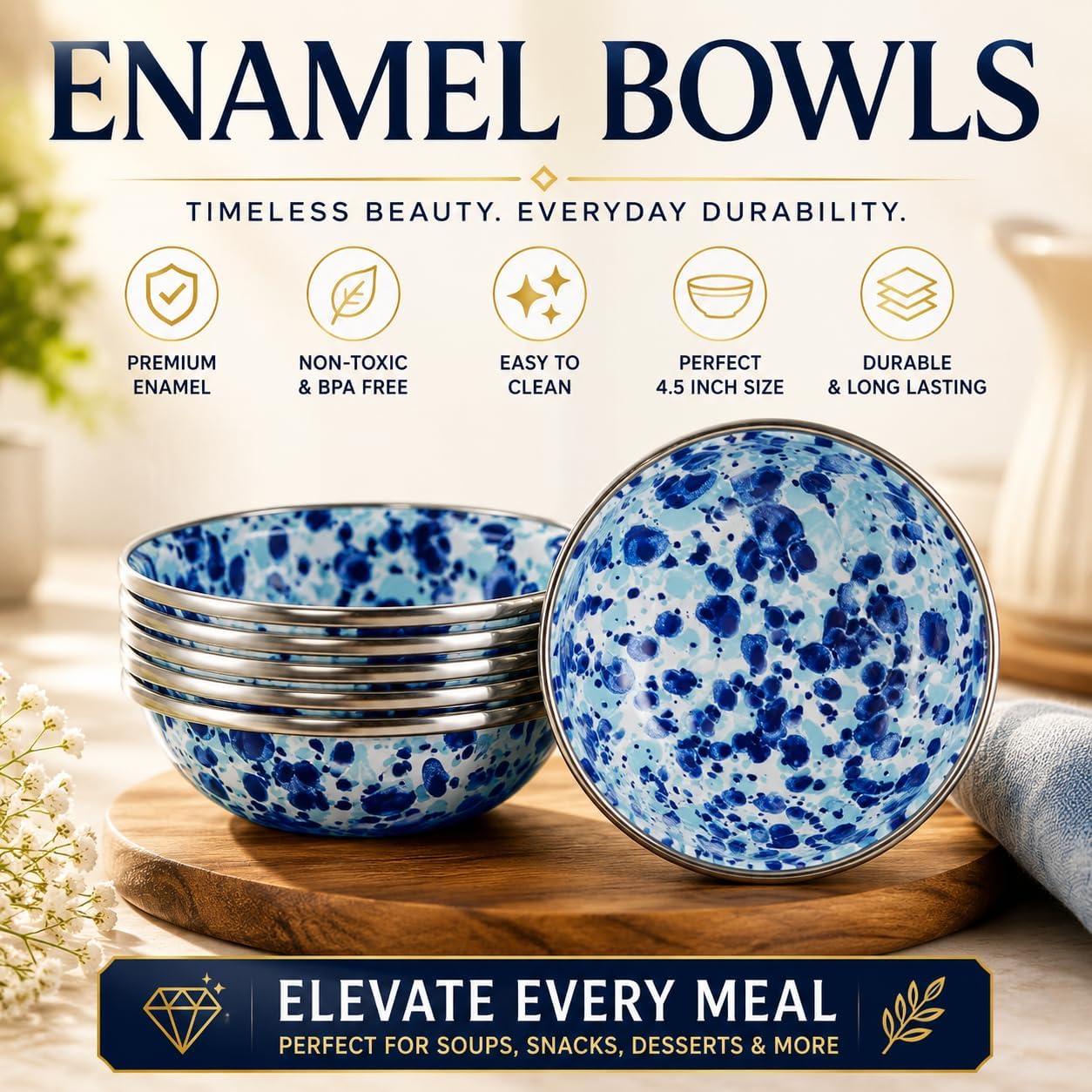 Golden Rabbit Enamelware Tasting Dish Bowls, 4 ounce, Ocean, Set of 6