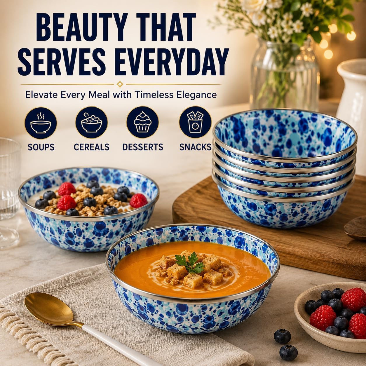 Golden Rabbit Enamelware Tasting Dish Bowls, 4 ounce, Ocean, Set of 6