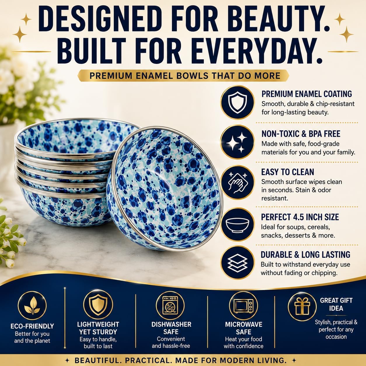 Golden Rabbit Enamelware Tasting Dish Bowls, 4 ounce, Ocean, Set of 6
