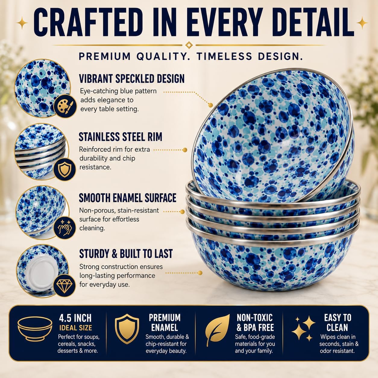 Golden Rabbit Enamelware Tasting Dish Bowls, 4 ounce, Ocean, Set of 6