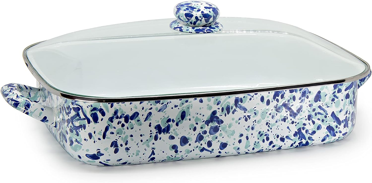 Golden Rabbit Enamelware Roasting Pan with Lid, 10.5 quarts, Ocean