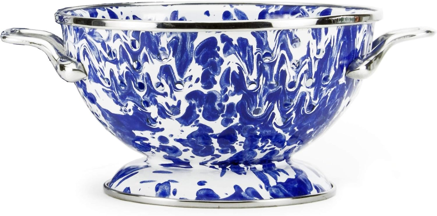 Golden Rabbit Enamelware Petite Colander, 1 quart, Cobalt Swirl