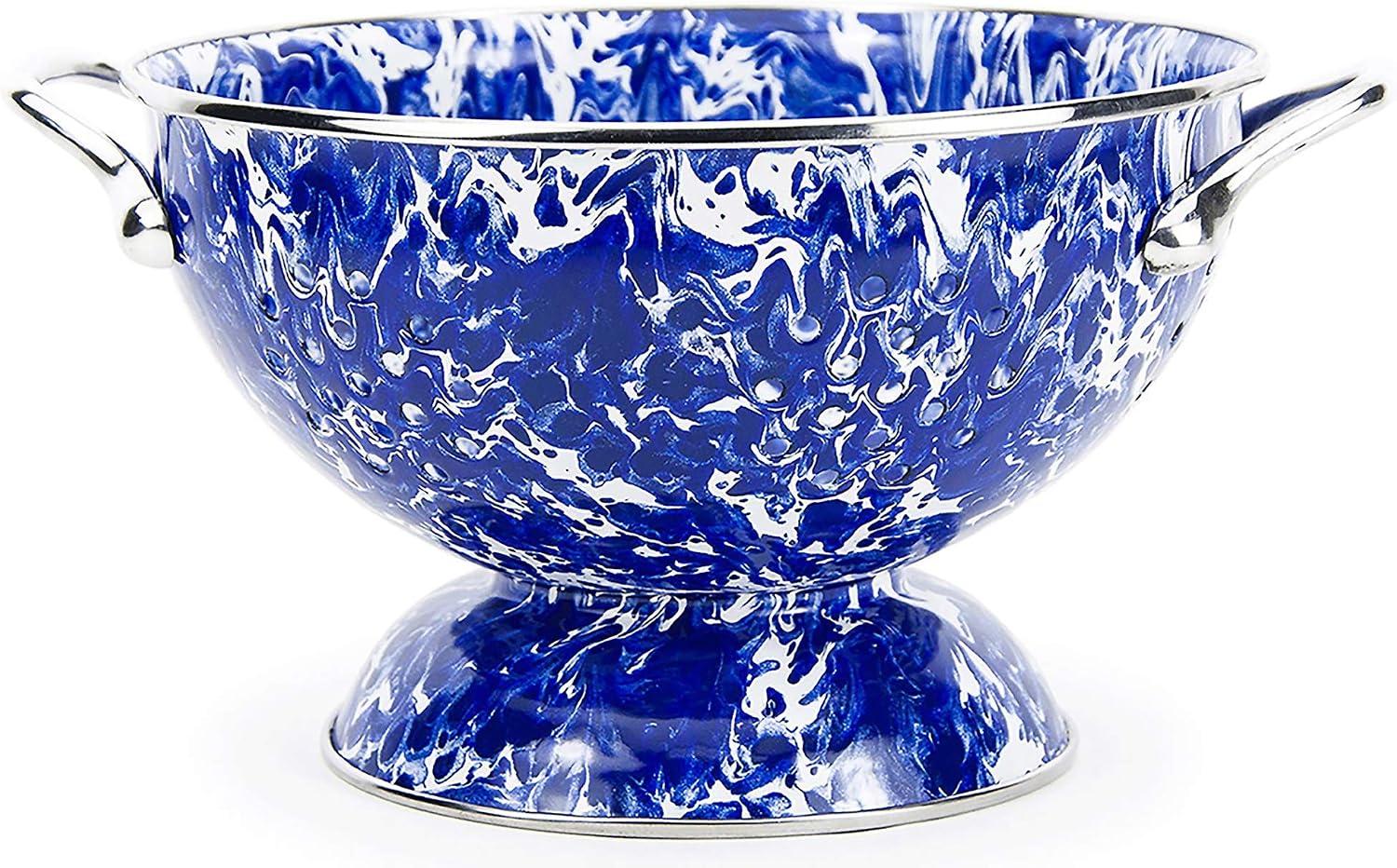 Golden Rabbit Enamelware Medium Colander, 3 quart, Cobalt Swirl