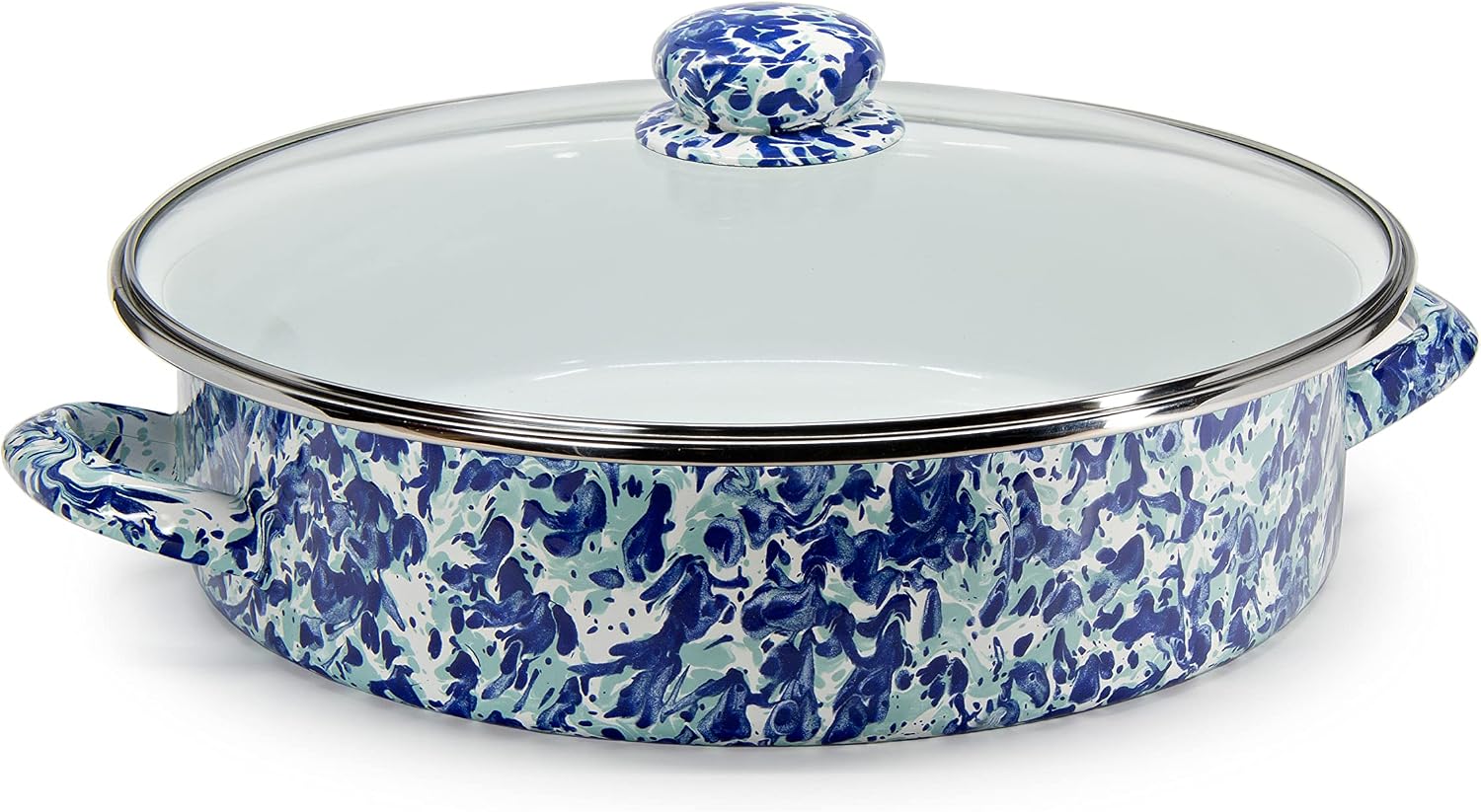 Golden Rabbit Enamelware Saute Pan, 5 quart, Ocean