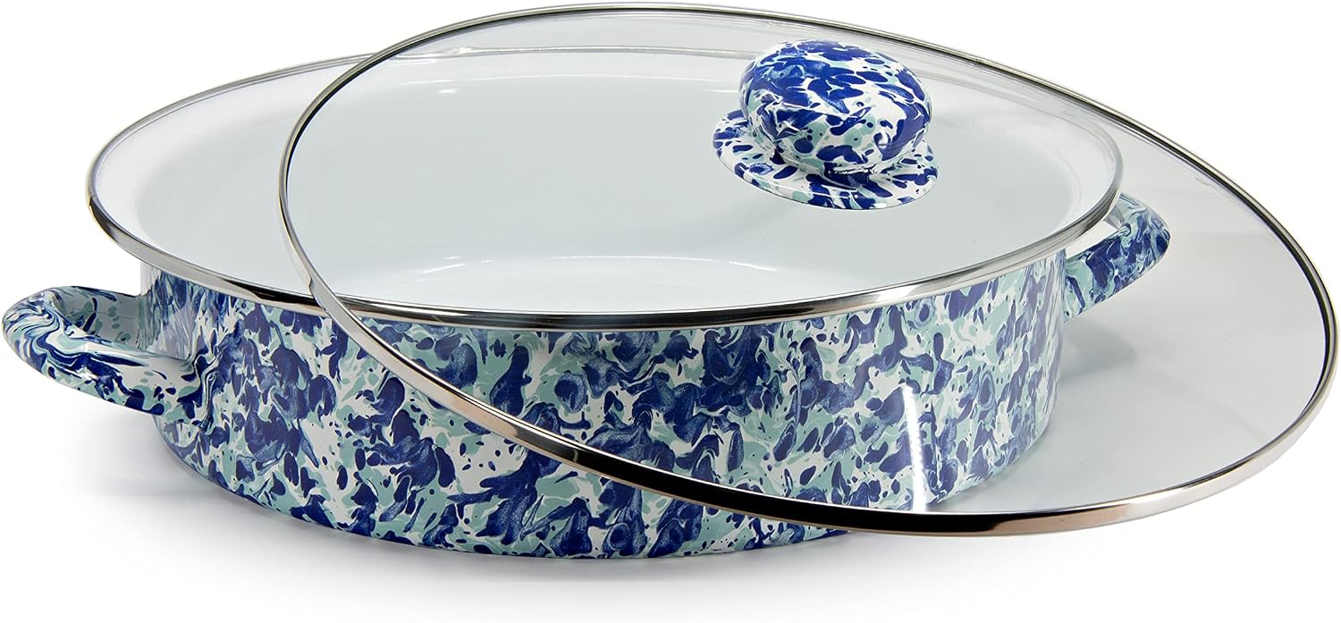 Golden Rabbit Enamelware Saute Pan, 5 quart, Ocean