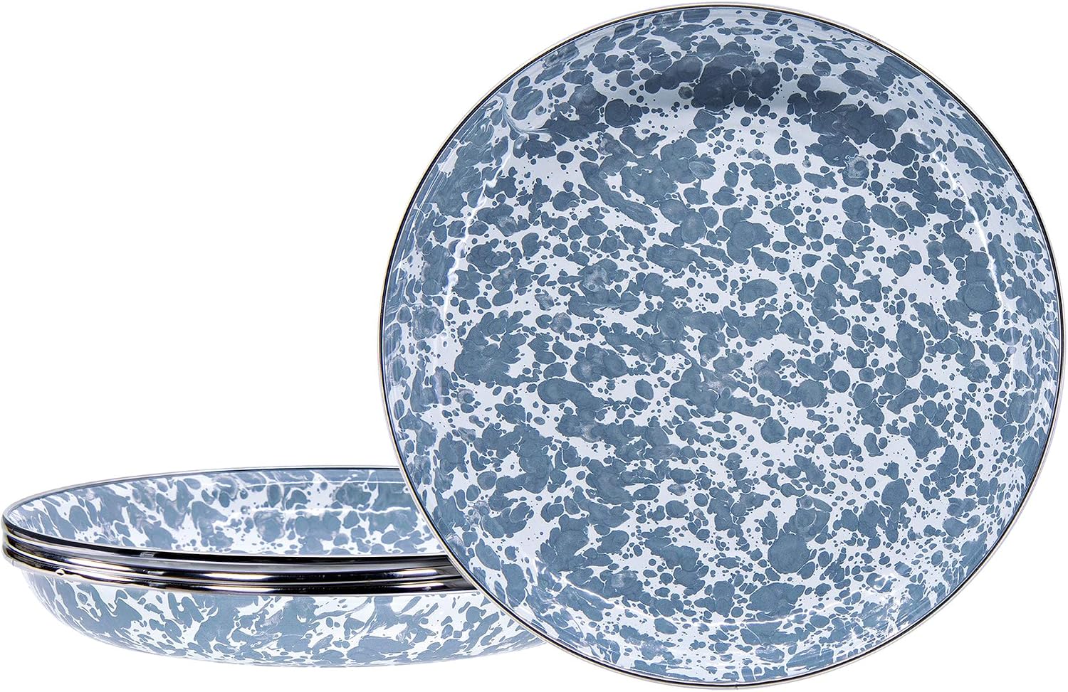 Golden Rabbit Enamelware Pasta Plates, 10 inch, Grey Swirl, Set of 4
