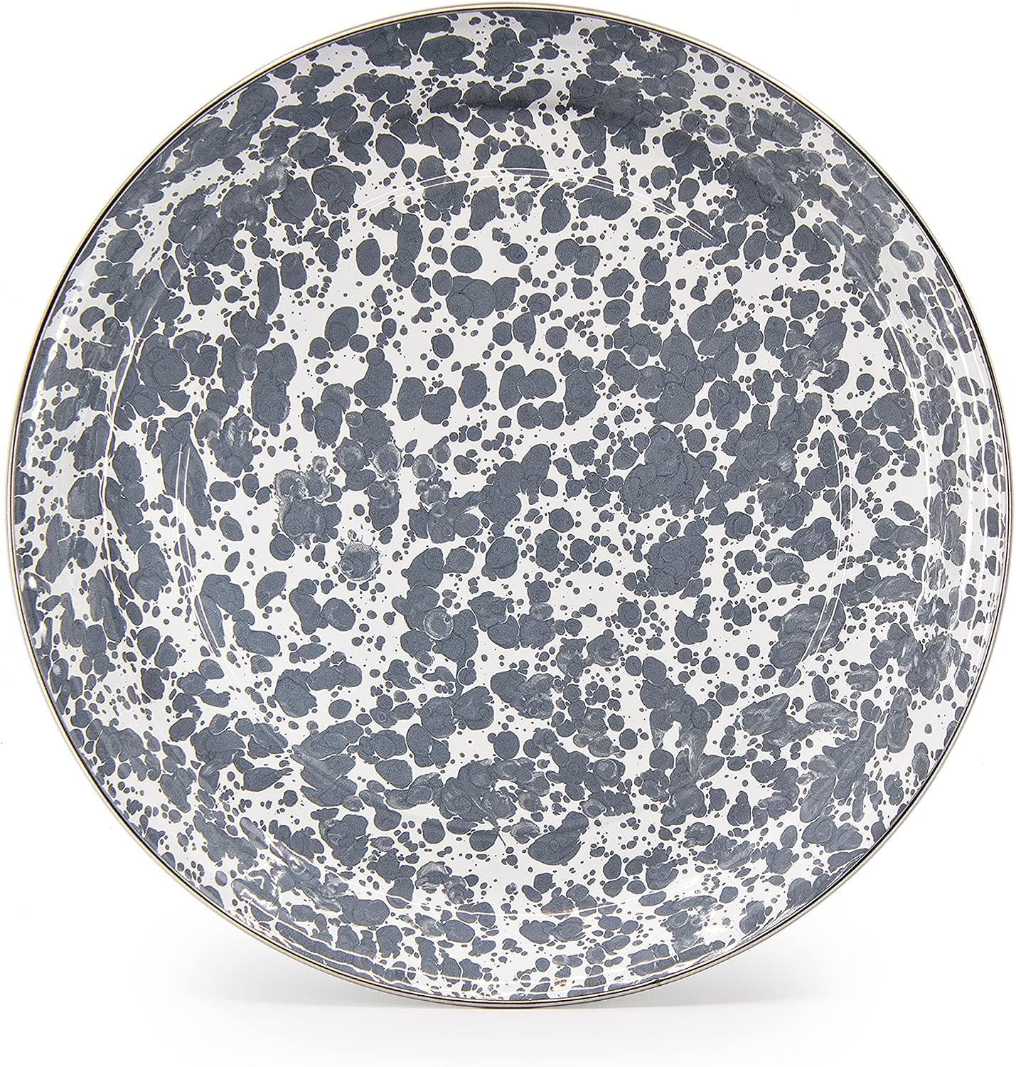 Golden Rabbit Enamelware Small Serving Tray, 12 inch, Grey Swirl