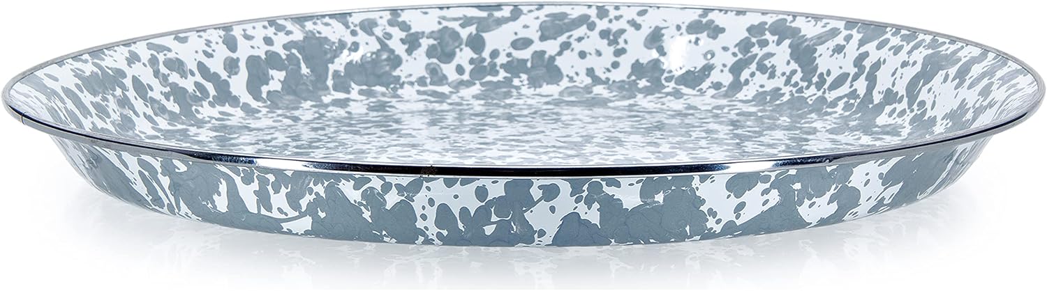 Golden Rabbit Enamelware Small Serving Tray, 12 inch, Grey Swirl