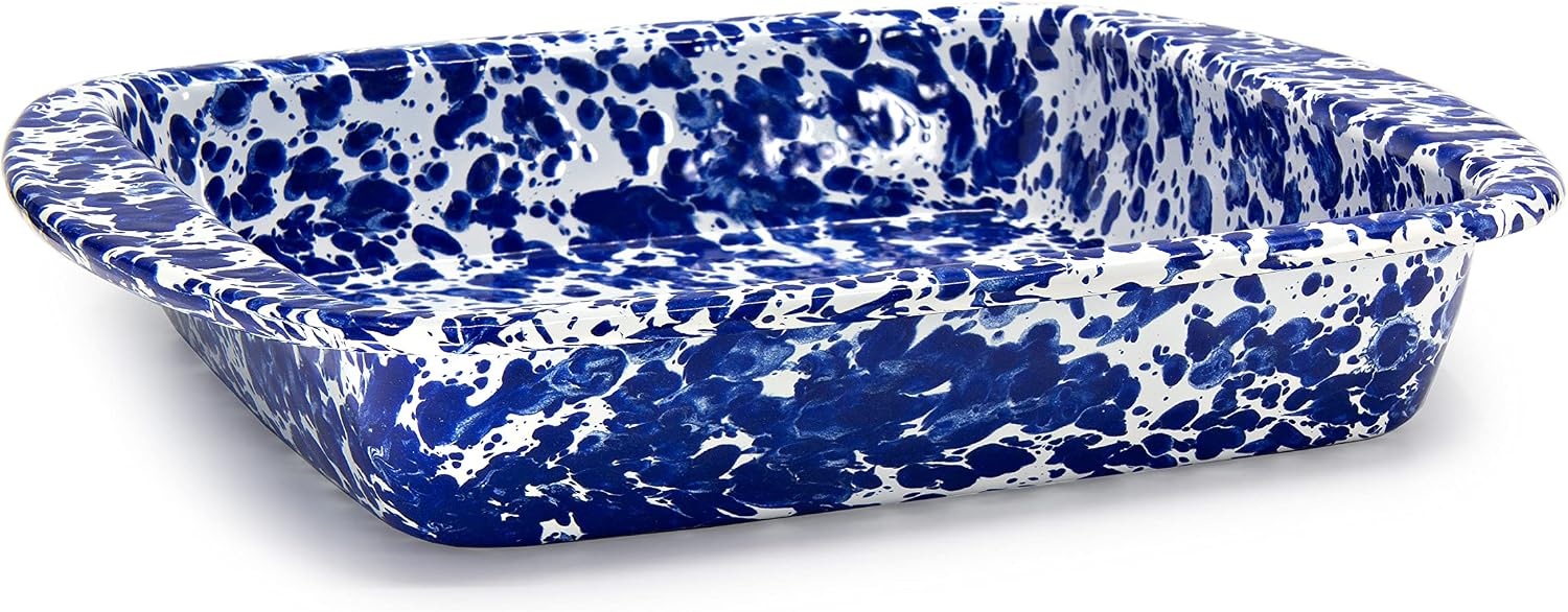 Golden Rabbit Enamelware Square Brownie Pan, 9 inch, Cobalt Swirl