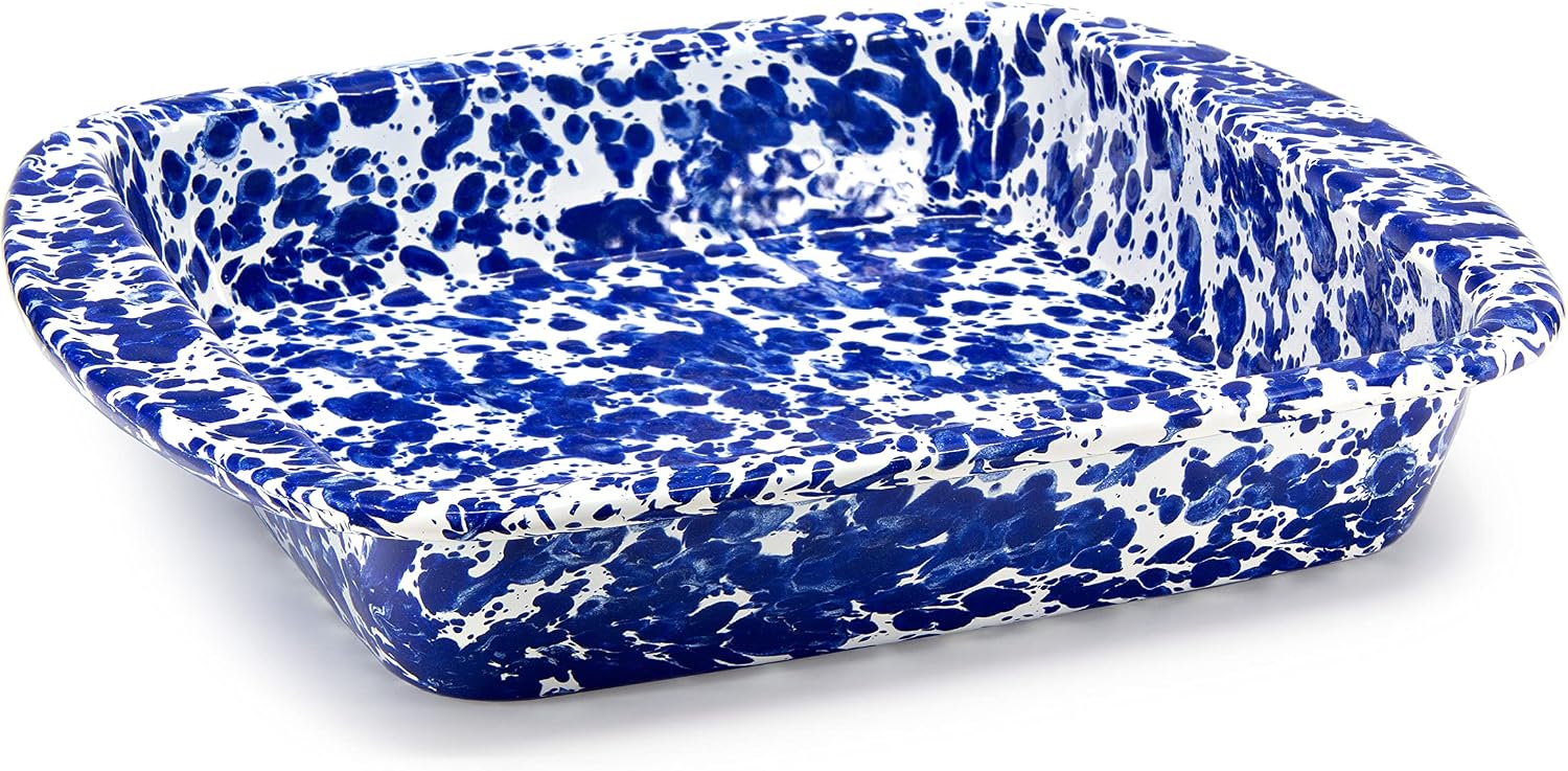 Golden Rabbit Enamelware Square Brownie Pan, 9 inch, Cobalt Swirl