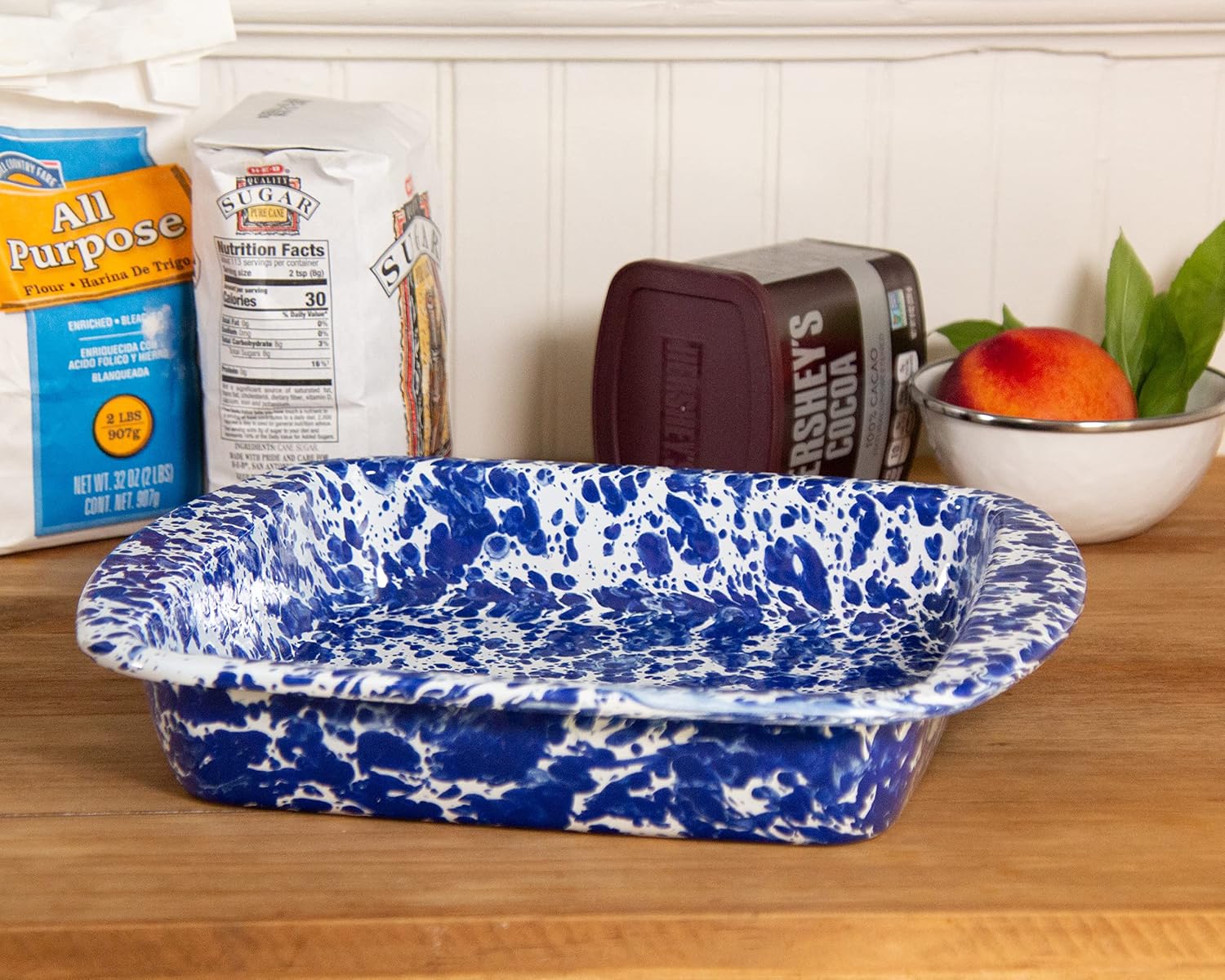 Golden Rabbit Enamelware Square Brownie Pan, 9 inch, Cobalt Swirl
