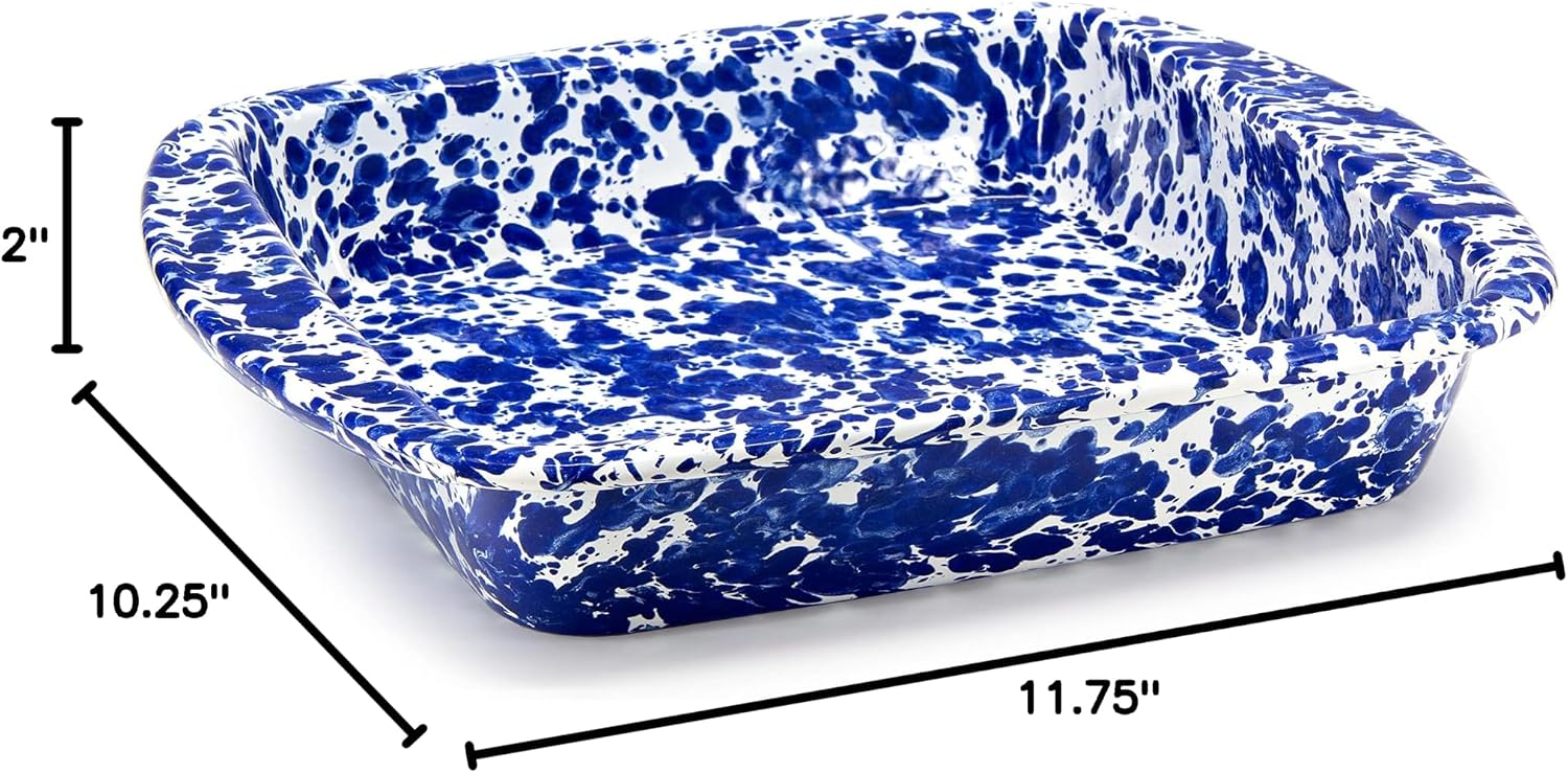 Golden Rabbit Enamelware Square Brownie Pan, 9 inch, Cobalt Swirl