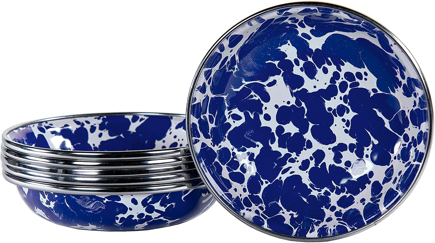 Golden Rabbit Enamelware Tasting Dish Bowls, 4 ounce, Cobalt Swirl, Set of 6