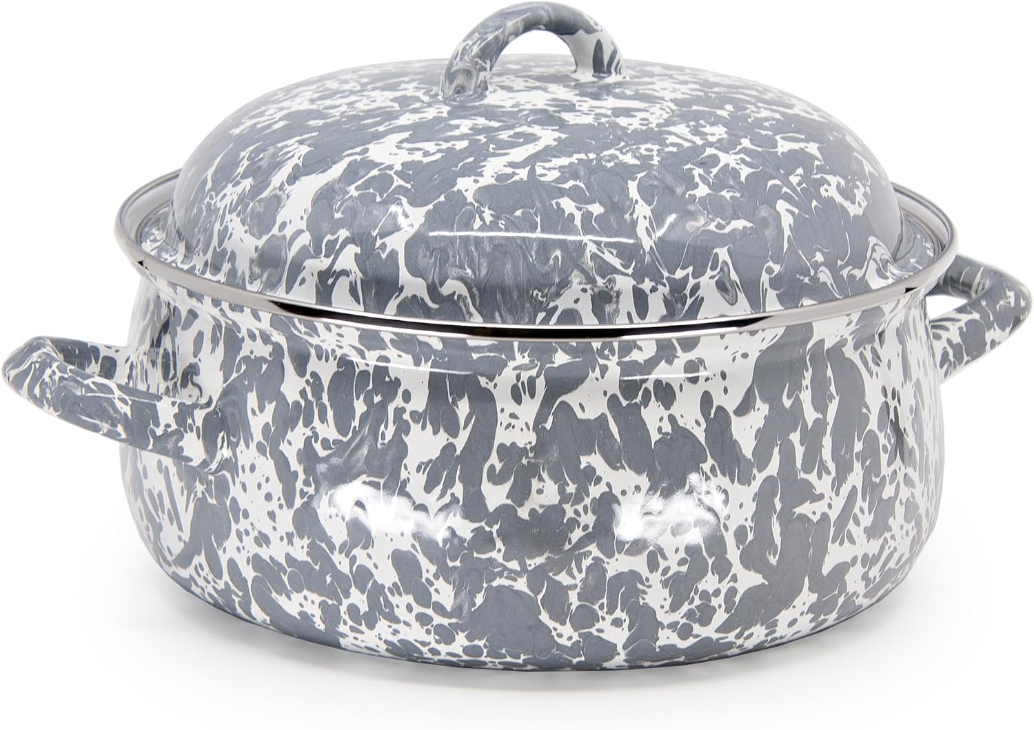 Golden Rabbit Enamelware Dutch Oven, 4 quart, Grey Swirl