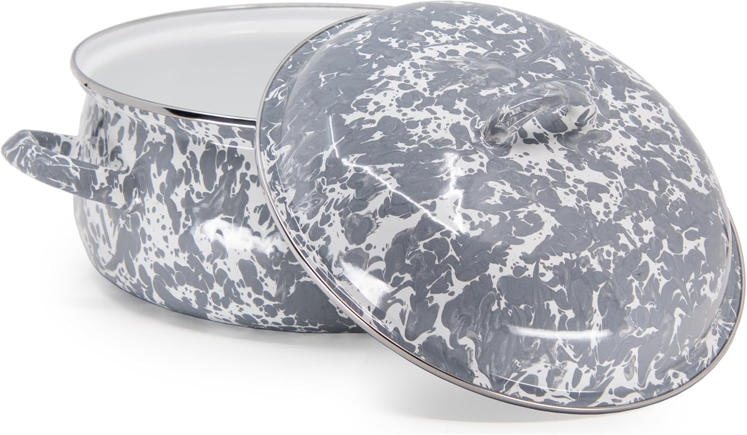 Golden Rabbit Enamelware Dutch Oven, 4 quart, Grey Swirl