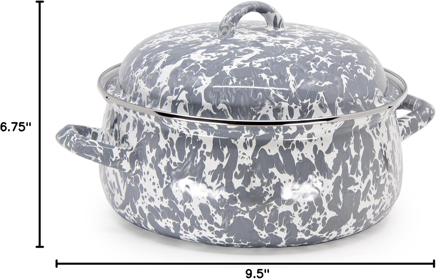Golden Rabbit Enamelware Dutch Oven, 4 quart, Grey Swirl