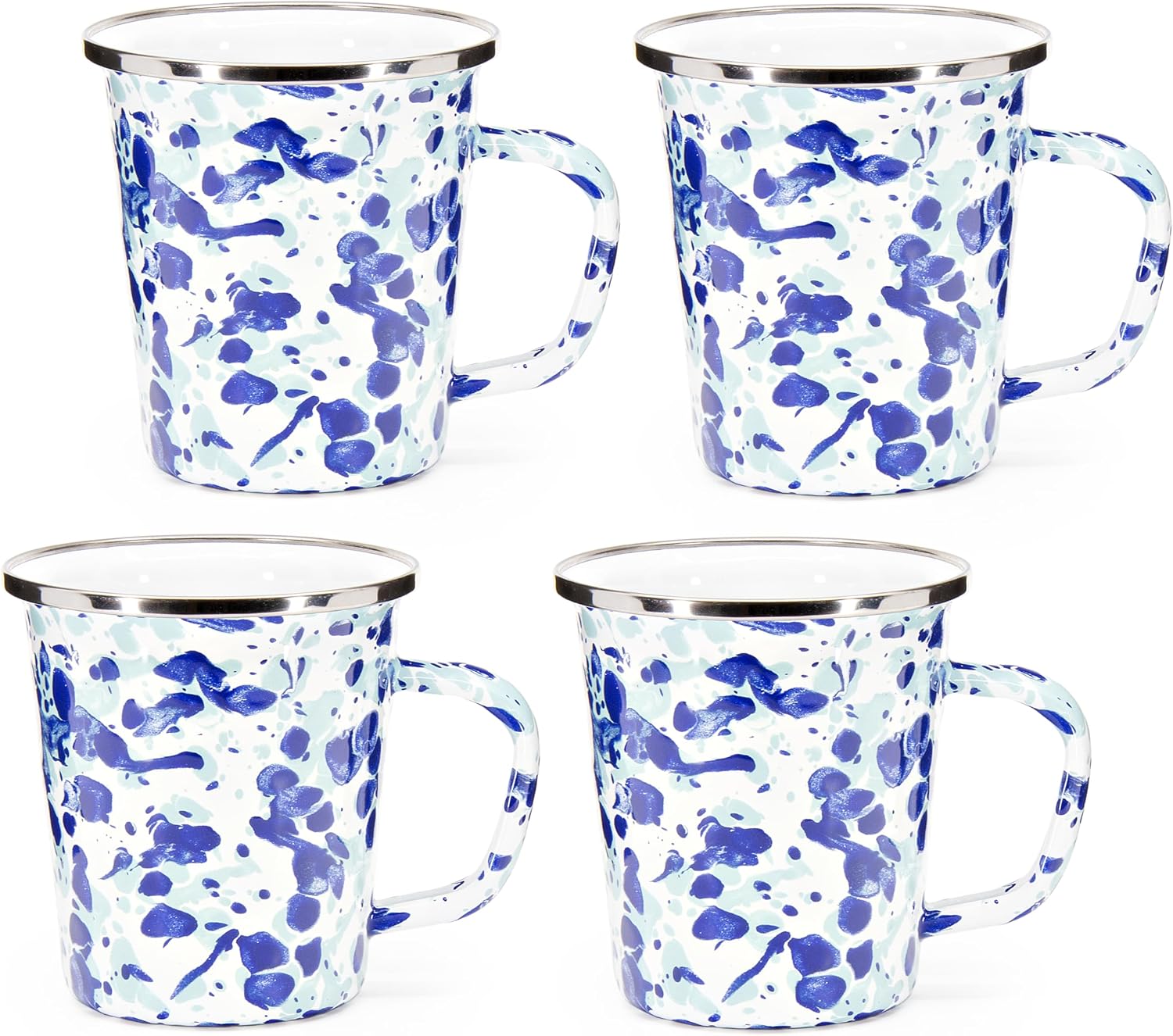 Golden Rabbit Enamelware Latte Coffee or Tea Mugs, 16 ounce, Ocean, Set of 4