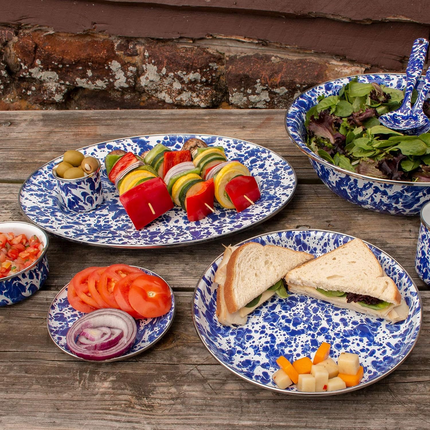 Golden Rabbit Enamelware Appetizer Plates, 6 inch, Cobalt Swirl, Set of 4