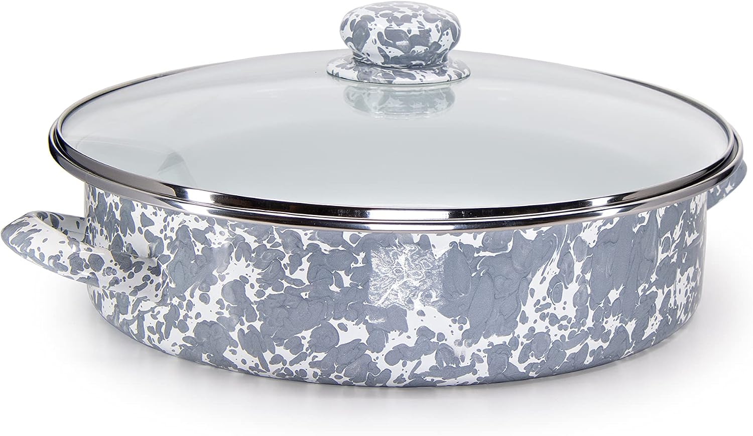 Golden Rabbit Enamelware Saute Pan, 5 quart, Grey Swirl