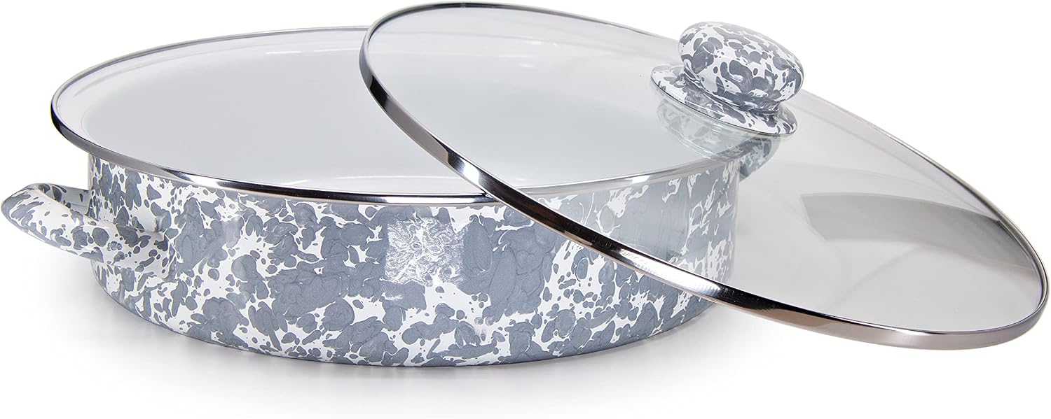 Golden Rabbit Enamelware Saute Pan, 5 quart, Grey Swirl