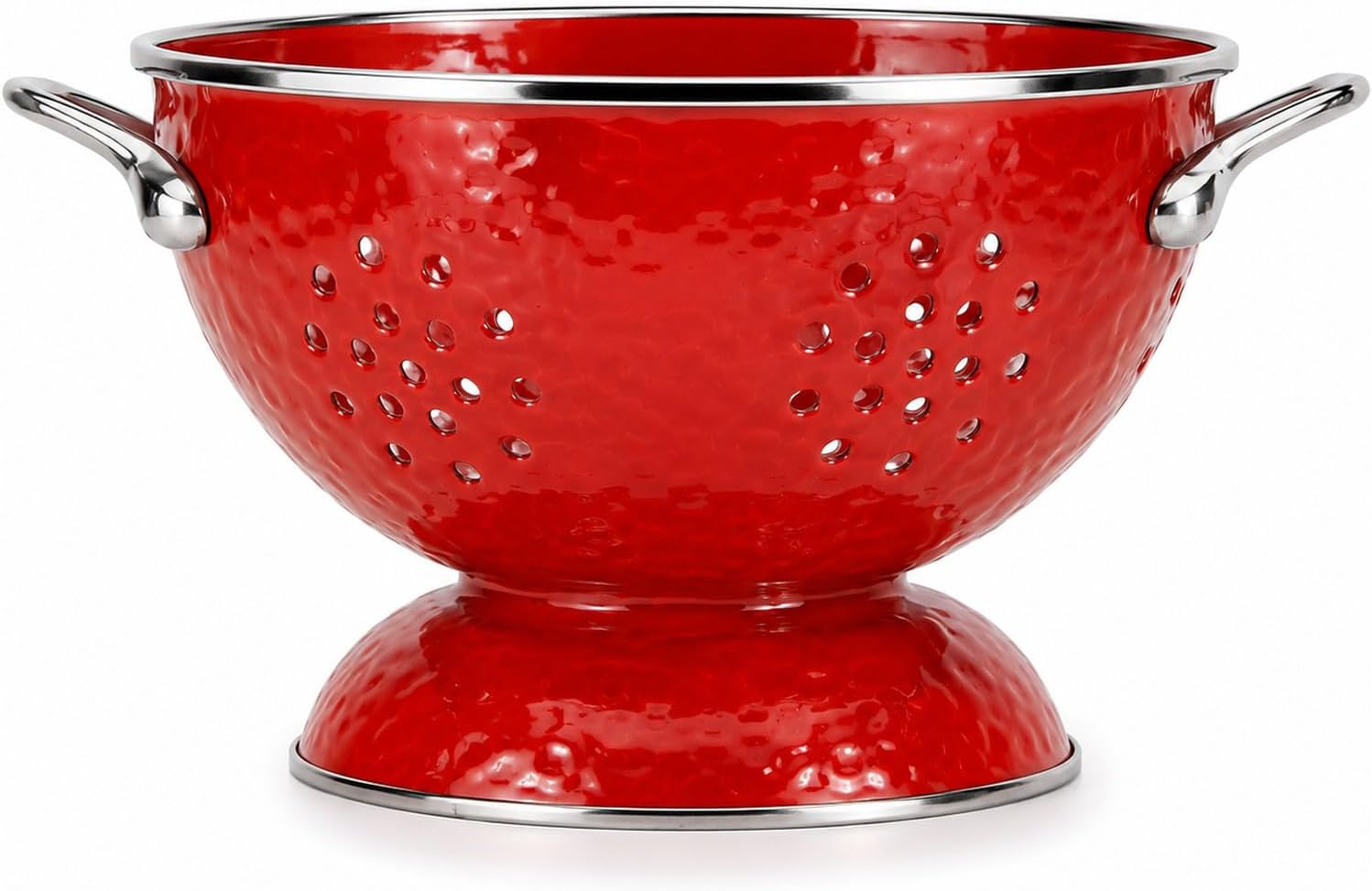 Golden Rabbit Enamelware Large Colander, 5 quart, Solid Red Textured
