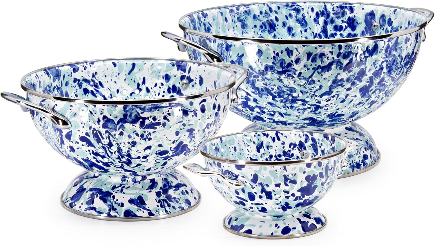 Golden Rabbit Enamelware - Set of 3 Colanders (Ocean)