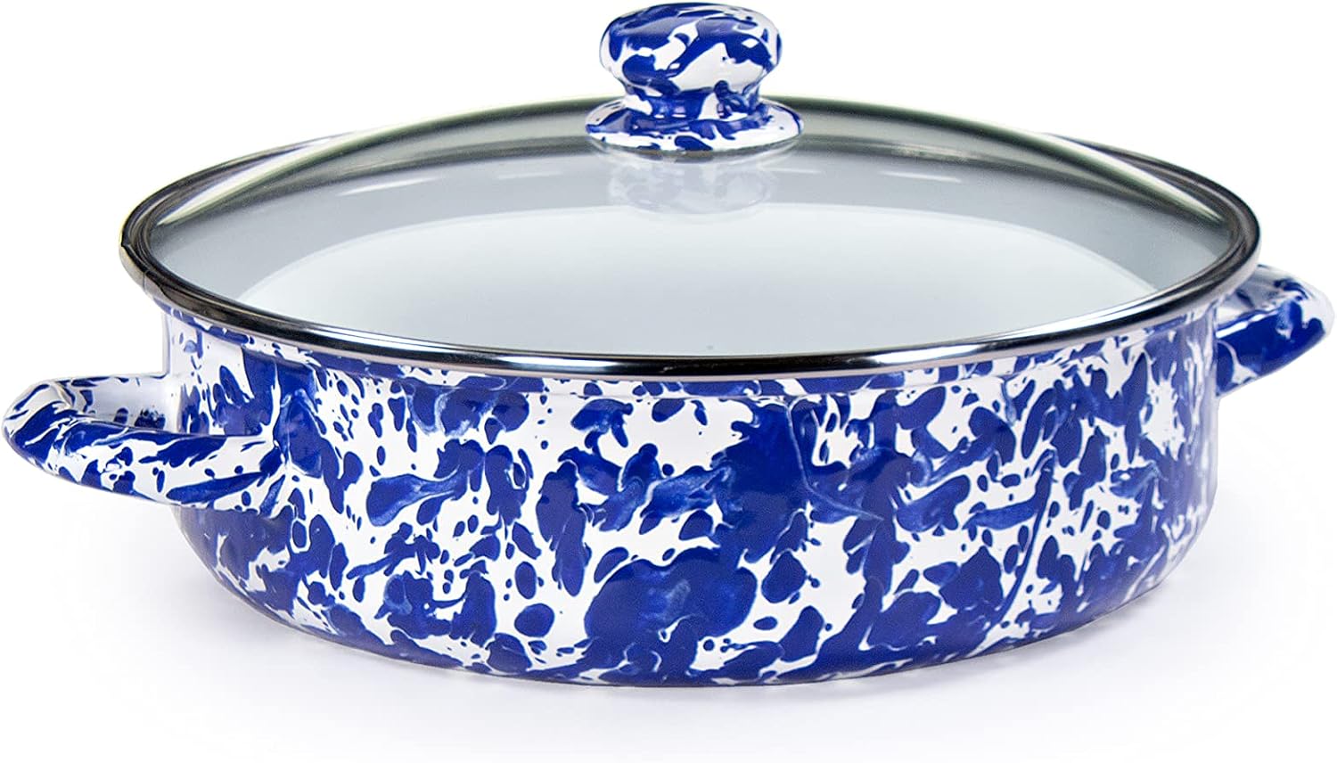 Golden Rabbit Enamelware Saute Pan, 3 quart, Cobalt Swirl