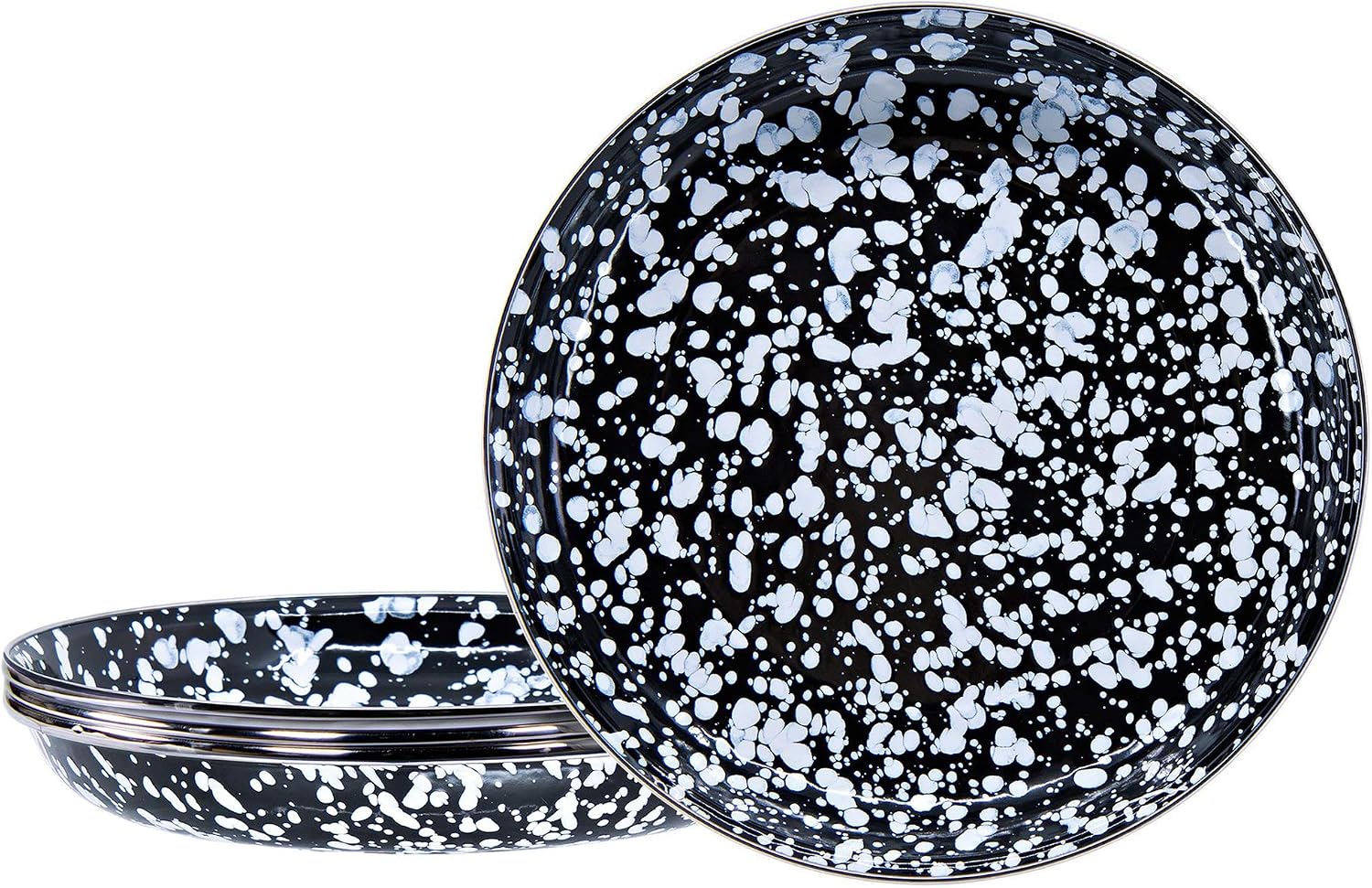 Golden Rabbit Enamelware Pasta Plates, 10 inch, Black Swirl, Set of 4