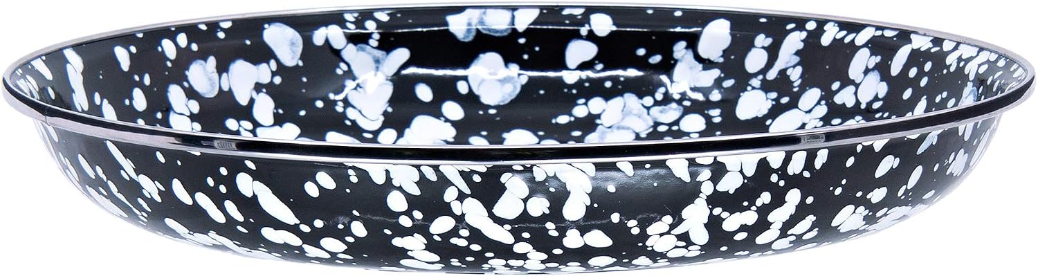 Golden Rabbit Enamelware Pasta Plates, 10 inch, Black Swirl, Set of 4