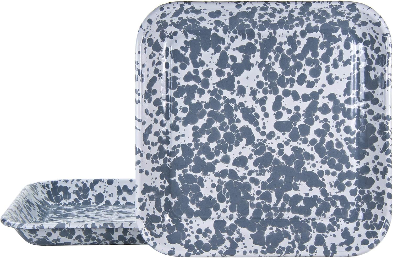 Golden Rabbit Enamelware Square Plates, 10.5 inch, Grey Swirl, Set of 2
