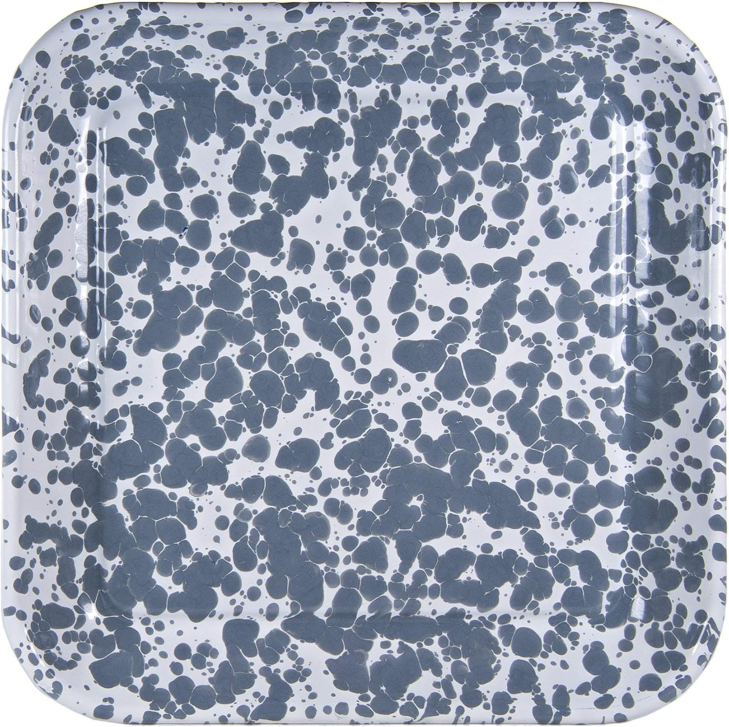 Golden Rabbit Enamelware Square Plates, 10.5 inch, Grey Swirl, Set of 2