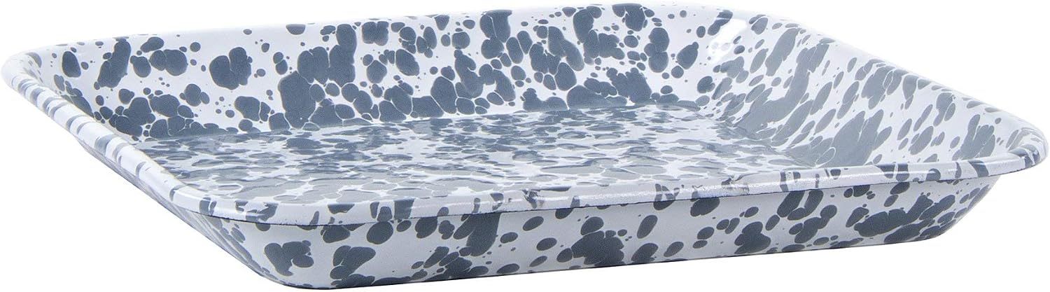 Golden Rabbit Enamelware Square Plates, 10.5 inch, Grey Swirl, Set of 2