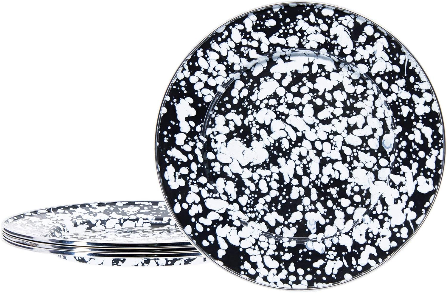 Golden Rabbit Enamelware Dinner Plates, 10.5 inch, Black Swirl, Set of 4