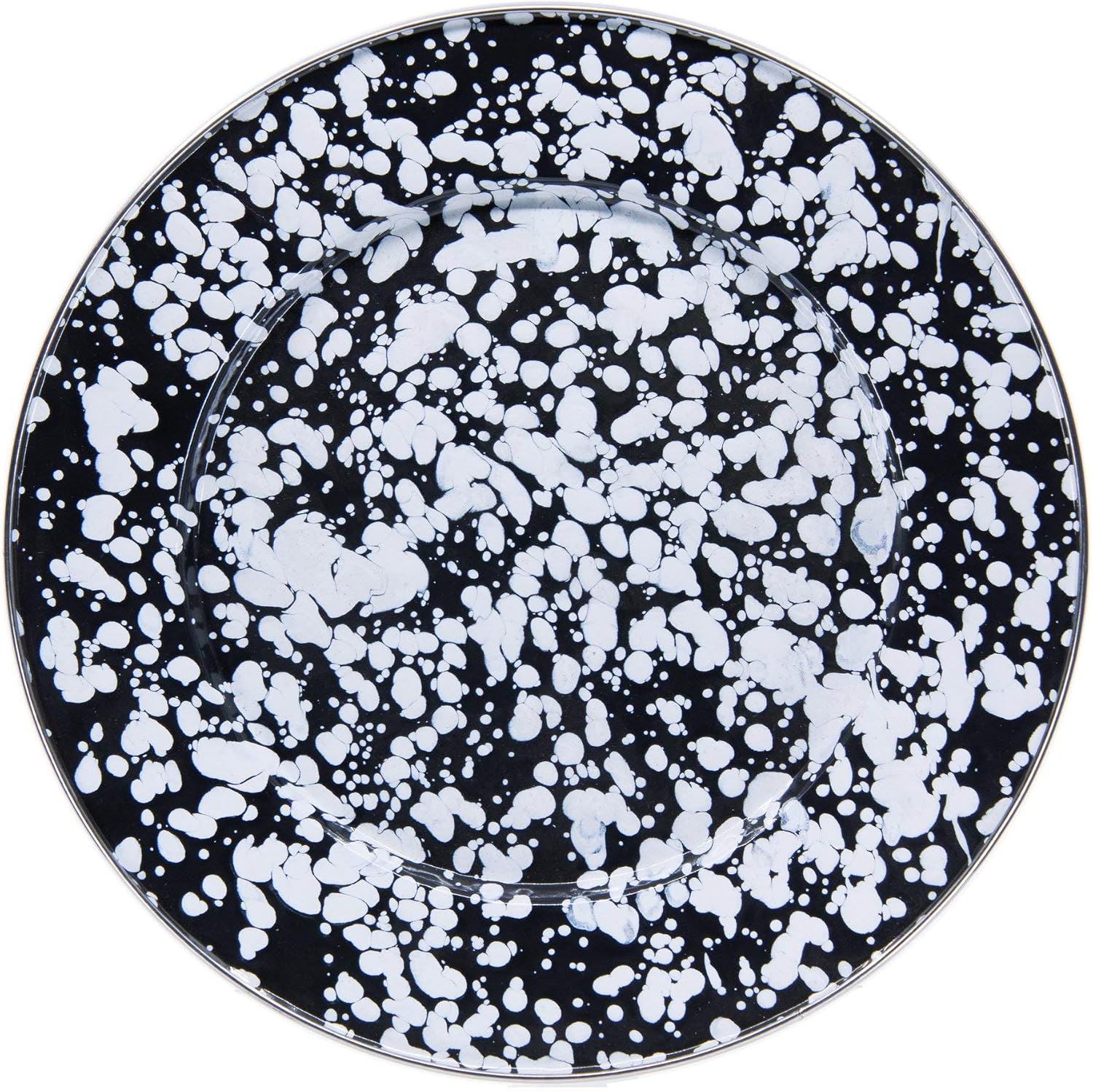 Golden Rabbit Enamelware Dinner Plates, 10.5 inch, Black Swirl, Set of 4